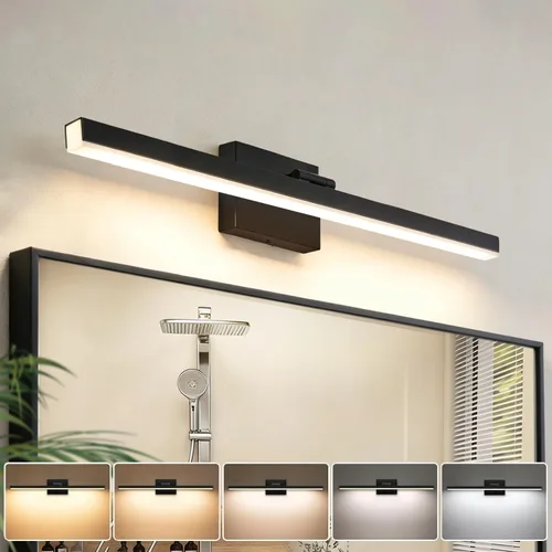 Miniatura 13 de IZORRO Moderna lámpara de tocador de baño de 16 pulgadas, giratoria, 12 W, regulable, lámpara LED sobre el espejo, barra de luz negra para tocador