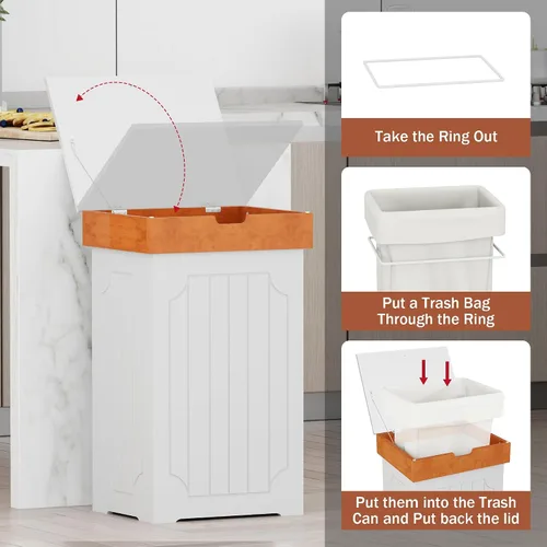 Miniatura 7 de Home-Like cubo para basura de madera con tapa, de 13 galones, ideal para basura reciclable, de 16” de ancho x 13” de profundidad y x 26.5” de alto.