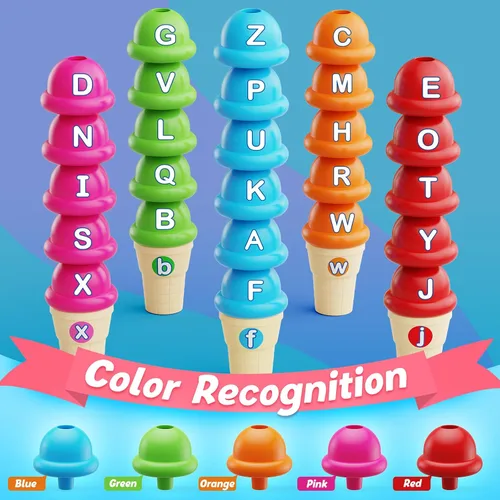 Miniatura 4 de Kasfalci Juguetes de aprendizaje del alfabeto, juego de juguetes de helado, aprendizaje ABC para niños pequeños, juego de cartas a juego