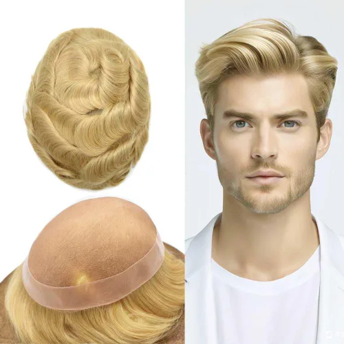Miniatura 27 de Tupé para hombre, pieza de cabello humano real, monofilamento, tupé para hombres, postizos, unidades de sistema de reemplazo de cabello, gris