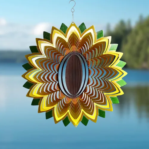 Miniatura 8 de Molinillo de viento para patio, decoración de jardín, esculturas de metal de acero inoxidable 3D, girasol, cinético colgante, decoración de patio