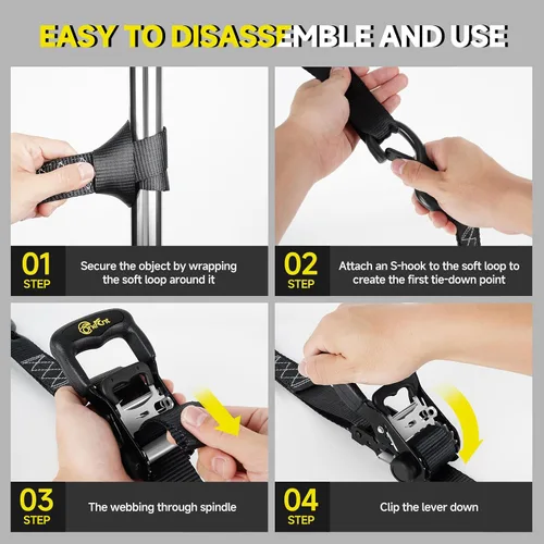 Miniatura 6 de Onesnt Kit de 4 Piezas de Correas de Trinquete Correas de Trinquete de Servicio Pesado de 1.6" x 10 pies con Mangos Acolchados + Ganchos S