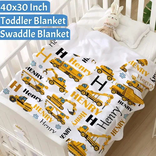 Miniatura 3 de Manta de Bebé Personalizada con Camiones de Construcción Personalizados Camión Volquete Mantas con Nombre para Niños y Niñas Manta Suave de Arrullo