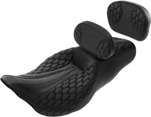Miniatura 15 de Asiento de conductor, pasajero y piloto - SLMOTO Asiento de motocicleta de una pieza para 2 personas, compatible con Harley Touring Road King CVO