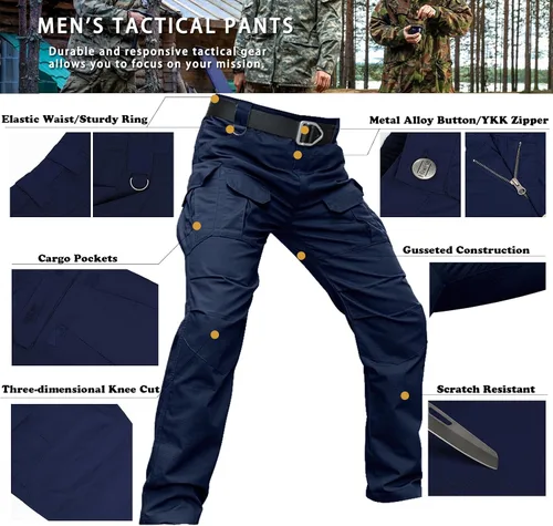 Miniatura 14 de Hiwise Pantalones tácticos elásticos para hombre, resistentes al agua, pantalones cargo Ripstop, ligeros para exteriores, pantalones de senderismo