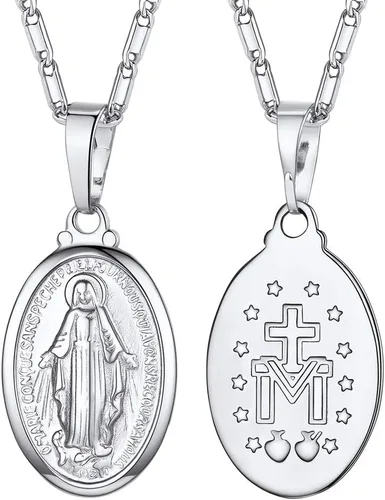 Suplight 925 Stelring - Collar de plata virgen maría, joyería cristiana, medallón ovalado, collar con colgante (con caja de regalo)