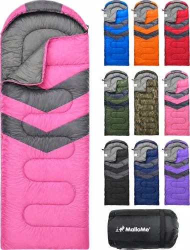 MalloMe Sacos de dormir para adultos para clima frío y cálido, saco de dormir para mochileros para niños de 10 a 12 años, niñas, niños, ligeros,