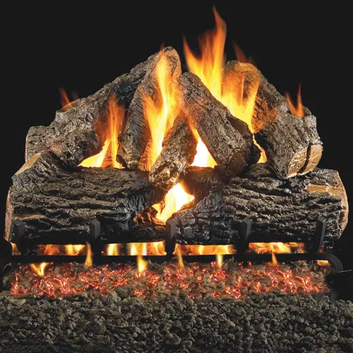 Peterson Real Fyre - Juego de troncos de roble carbonizado de 18 pulgadas con quemador G4 de gas natural ventilado, luz de fósforo