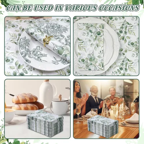 Miniatura 5 de 100 servilletas desechables para invitados, toallas de mano desechables de papel con hojas verdes, servilletas de mano decorativas de papel
