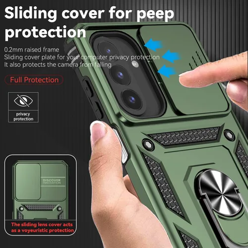Miniatura 3 de SunStory Funda compatible con Samsung Galaxy A17 5G con protector de pantalla HD, cubierta de cámara deslizante y soporte de anillo giratorio, a
