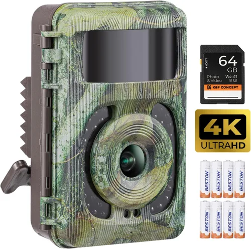 K&F Concept Cámara de rastreo 4K 48MP, cámara de juego con visión nocturna sin brillo, tiempo de disparo de 0.1s, lente ancha de 120°, impermeable