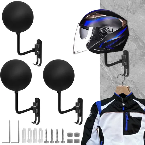 Soporte para Casco de Motocicleta, Soporte de Pared para Casco Colgador con Rotación de 180° con 2 Ganchos para Abrigos, Gorras, Accesorios de
