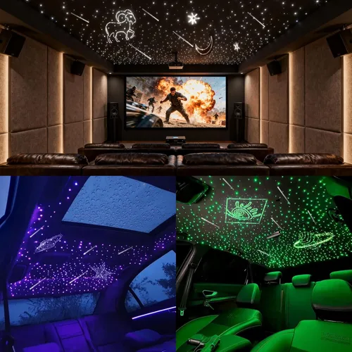 Miniatura 6 de Starlight Kit de 500 piezas Twinkle de 0.03 pulgadas (6.5 pies/6.6 ft) con meteorito blanco Kit de luces de techo de coche RGBW música