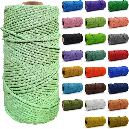 Miniatura 13 de Cuerda de Algodón 8mm x 20 Yardas - Cuerda de Macramé Natural Sin Blanquear - Cuerda de Algodón Trenzada de 3 Hilos para Colgar en la Pared, Blanco
