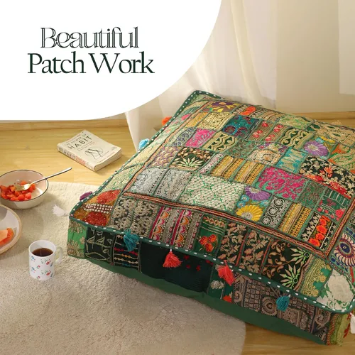 Miniatura 5 de THE ART BOX Almohadas de Suelo y Fundas de Cojín de Algodón Patchwork Vintage Boho Bordadas, Puf para Perro, Puf de Asiento, Almohada de Meditación
