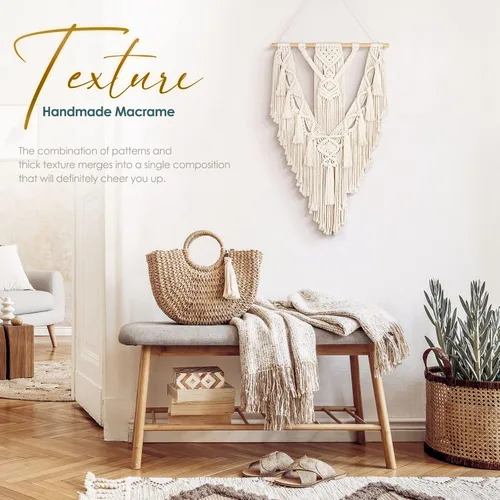 Miniatura 6 de ANROYE Macramé - Decoración bohemia para colgar en la pared, tapiz geométrico tejido de algodón, hecho a mano, arte bohemio con borla larga, adorno