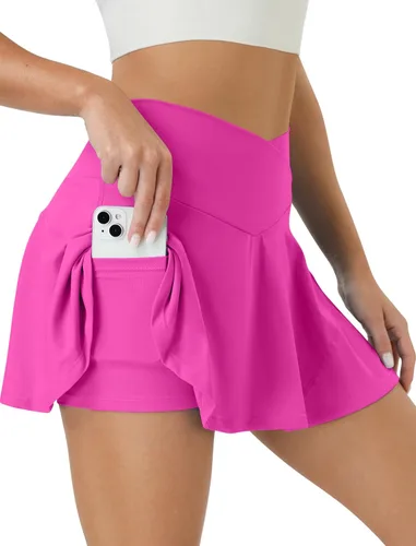 Miniatura 8 de COPYLEAF Falda de tenis para mujer, faldas de golf de cintura alta con bolsillos, pantalones cortos cruzados atléticos plisados