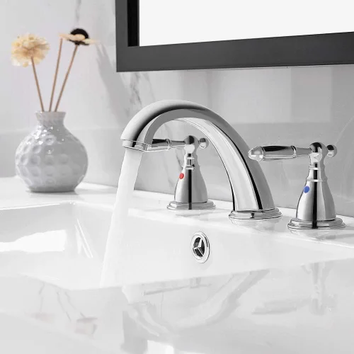Miniatura 5 de Phiestina Grifo de baño cromado de 8 pulgadas y 3 agujeros con drenaje desplegable de metal, grifo de lavabo de baño sin Lesd, WF008-4-C Cromo