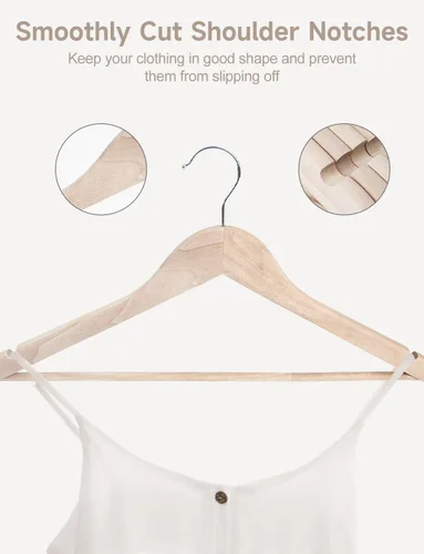 Miniatura 10 de StorageWorks Perchas de madera para camisas, chaquetas, pantalones, trajes, suéteres, madera de loto Beige natural