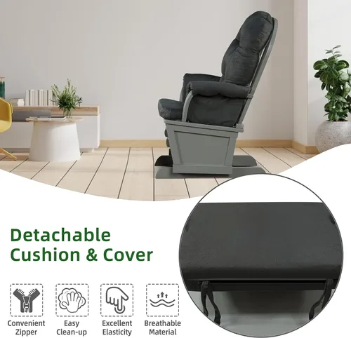 Miniatura 7 de Costzon Juego de cojín mecedor y otomano para bebé, muebles de madera para bebé, para siestas, lactancia, lectura, silla tapizada de guardería