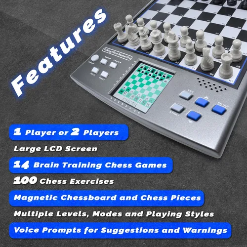 Miniatura 6 de iCore Juego de ajedrez electrónico, tablero de ajedrez para computadora parlante, 100 ejercicios preestablecidos, 5 niveles, 40 famosos