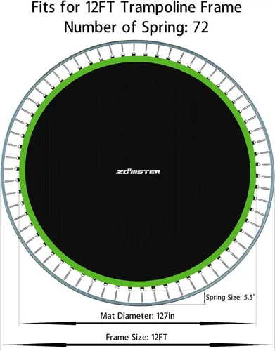 Miniatura 2 de Zoomster Alfombrilla de salto de repuesto, se adapta a marco de trampolín redondo de 12 pies con 72 ganchos en V, con resortes de 5.5 pulgadas