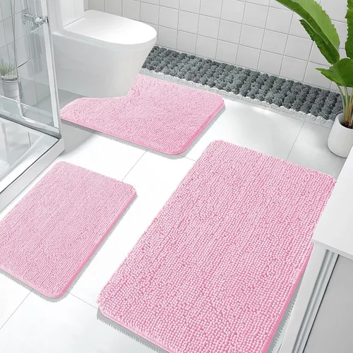Miniatura 105 de OLANLY Juego de Alfombras de Baño de 3 Piezas, Tapetes de Baño de Chenilla Suave y Absorbente y Alfombra de Contorno en Forma de U para Inodoro