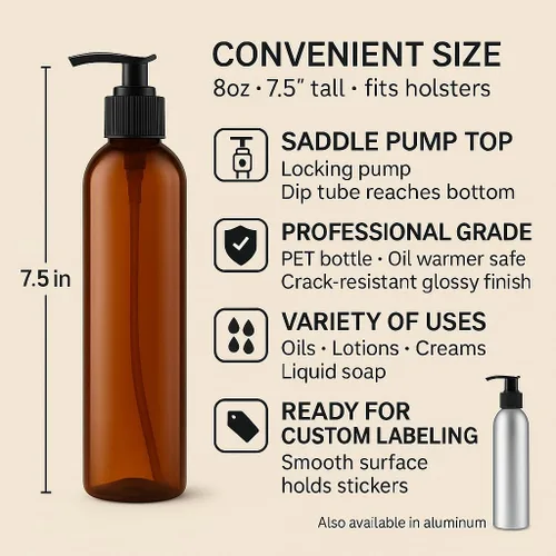 Miniatura 8 de Royal Massage Botella con bomba tipo bala de 8 onzas, aceite de masaje, loción, jabón, dispensador de champú, PET sin BPA con bomba de bloqueo Verde