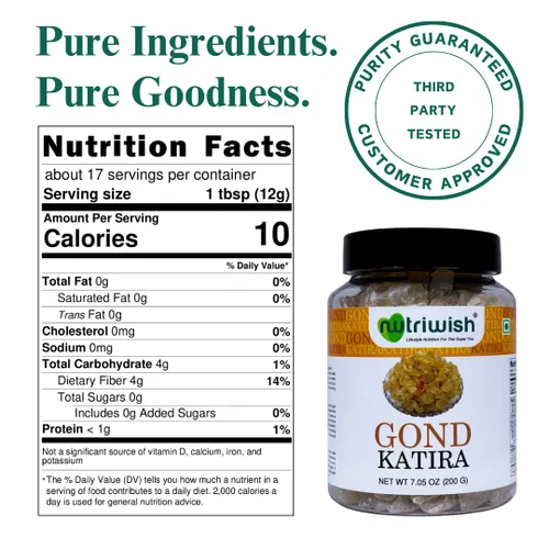 Miniatura 6 de Nutriwish Gond Katira (goma comestible/goma tragacanto), 200 g Gond 100% natural a base de plantas para refrescar bebidas de verano, Falooda