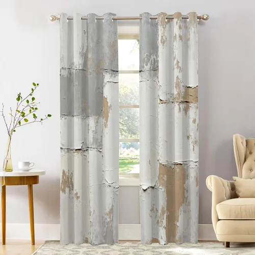Miniatura 156 de Shrahala Beige and Orange Abstract Art Brushstrokes Blackout Curtain Tiers, Abstract Oil Paint Kitchen Valance Light Blocking Tier Drapes with Rod