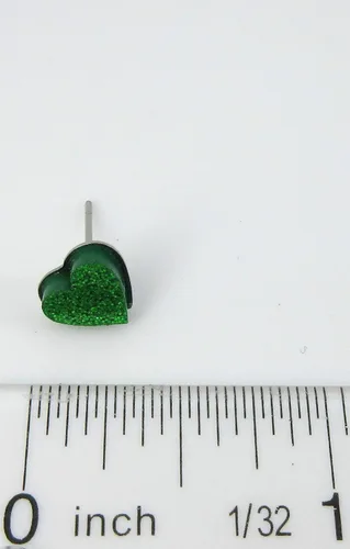 Miniatura 11 de Pendientes de botón de corazón acrílico con purpurina de acero inoxidable de 0.315 in