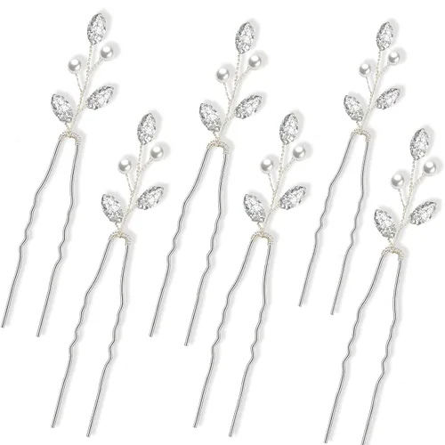 Miniatura 7 de Syhood 6 horquillas para el pelo de novia de cristal de perlas con diamantes de imitación, horquillas para el pelo de boda, accesorios de graduación