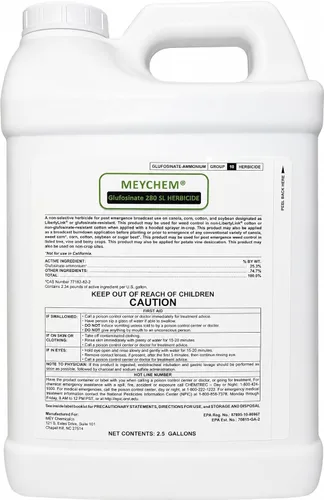 Herbicida Glufosinato 280 SL (2.5 Galones) - Control de malezas posemergente no selectivo para malezas de hoja ancha y hierba - Eficaz en malezas