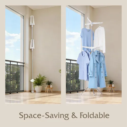 Miniatura 3 de Beaudaily Tendedero de secado de ropa, plegable de 74.8 pulgadas, estante de secado de ropa interior de 2 niveles con brazos giratorios, acero