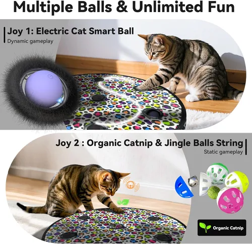 Miniatura 3 de ORSDA Juguetes para Gatos de Interior, Bola en Movimiento Activada Interactiva en Alfombrilla de 7 Agujeros, Bola Automática de Rápido Rodamiento