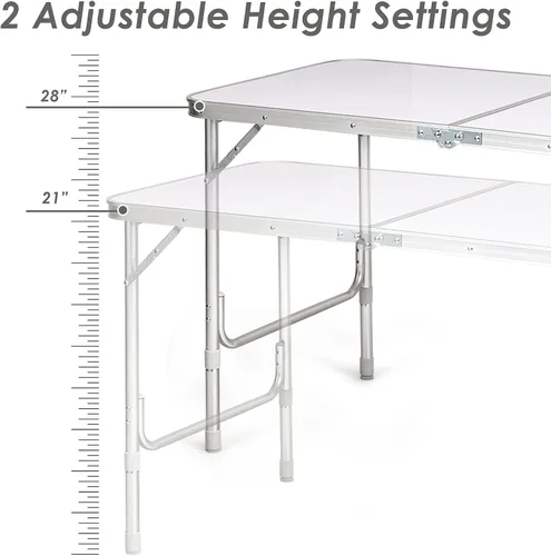 Miniatura 5 de GYMAX Mesa de campamento plegable con almacenamiento, mesa plegable de aluminio portátil de altura ajustable, mesa de cocina ligera para campamento