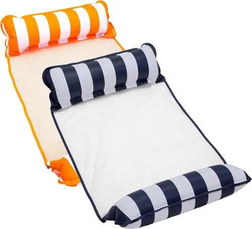 Miniatura 9 de Aqua Monterey - Hamaca flotante para piscina, paquete de 3, dos azul claro y uno borgoña/rayas blancas, paquete de 3