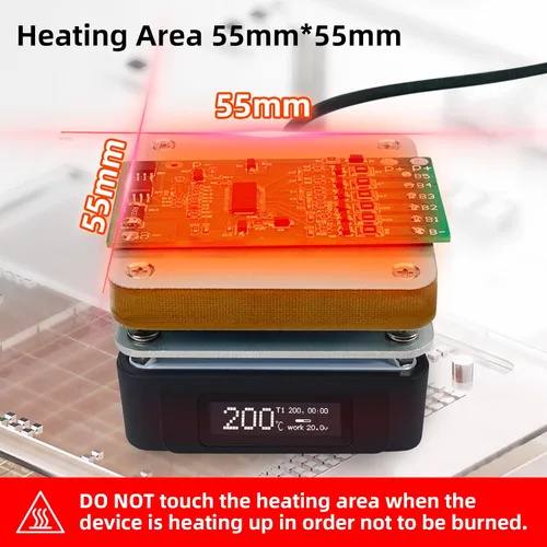 Miniatura 3 de SEQURE Placa de Soldadura Eléctrica, Estación de Soldadura de Precalentamiento Mini OLED de 25V 95W, Calentador de Retrabajo con Calefacción