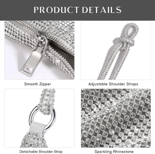 Miniatura 5 de SWEETV Bolso de noche para mujer, bolso de mano con diamantes de imitación para formalbodacóctelbaile de graduaciónfiestaclub, bolsas Hobo