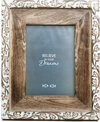 Miniatura 10 de NIKKY HOME - Marco de fotos estilo rústico bohemio con flores, marco de fotos de resina rústica de 10 x 15 cm con acabado blanco envejecido, vidrio