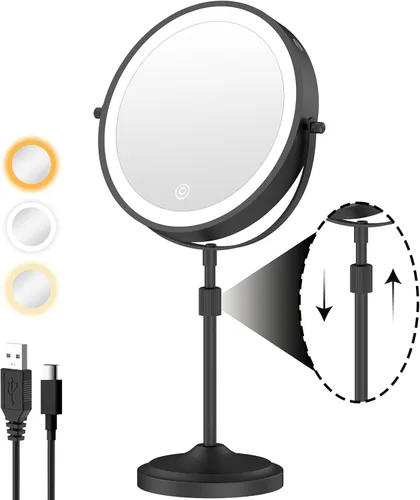 Miniatura 7 de Espejo de maquillaje iluminado de 9 pulgadas con 1 aumento de 10x, espejo de tocador de aumento recargable de 5000 mAh con luces, 3