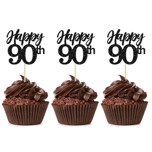 Miniatura 17 de Gyufise Paquete de 24 adornos negros para cupcakes con el número 10, para celebrar 10 cumpleaños, bodas, aniversarios, fiestas, suministros