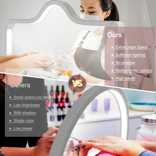 Miniatura 3 de Luz de Media Luna para Manicura, Lámpara de Uñas Cuadrada Plegable de 87.6 cm con Soporte para Teléfono, Lámpara de Manicura de Media Luna Ajustable