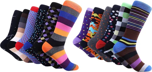 Miniatura 7 de Marino - Calcetines de vestir coloridos para hombre, de algodón con estampado de moda, 12 unidades.