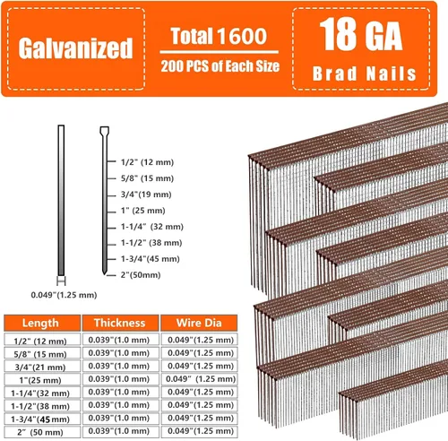 Miniatura 2 de Clavos Brad galvanizados de calibre 18, cabeza en T marrón de 1-1/2 pulgadas, paquete de 1000 clavos de pistola de uñas de acabado pequeño