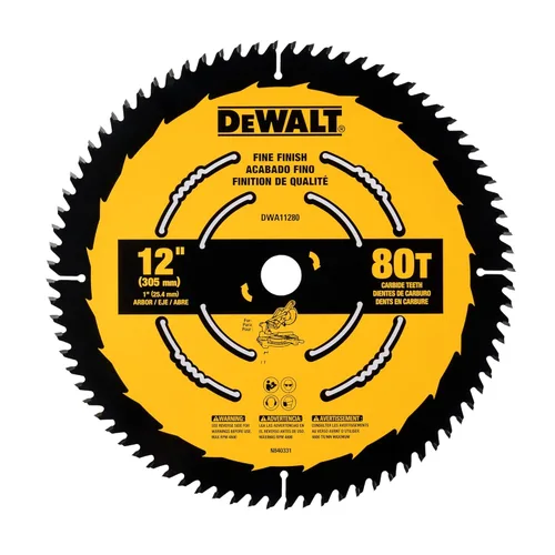 DEWALT Hoja de sierra circular de 12 pulgadas 80T de metal duro, hoja de sierra de acabado fino (DWA11280)