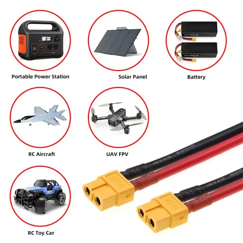 Miniatura 6 de xiwai Cable de extensión XT60 12AWG hembra a conector hembra para estación de energía de batería RC con panel solar (1.6 pies)