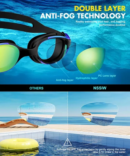 Miniatura 4 de NSSIW Gafas de natación para adultos: gafas de piscina para hombres y mujeres con protección UV400 antivaho sin fugas, paquete de 3
