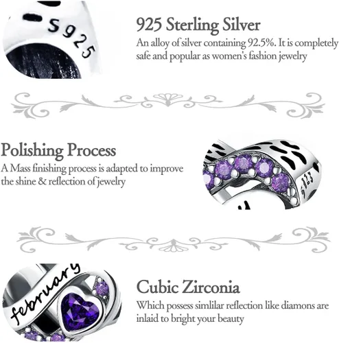 Miniatura 5 de Abalorios de plata de ley 925 con forma de corazón de amor, Plata esterlina