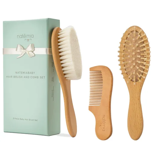 Miniatura 10 de Natemia Cepillo de madera para el pelo del bebé Cerdas suaves naturales para recién nacidos y niños pequeños Cuidado suave de la cuna Regalo
